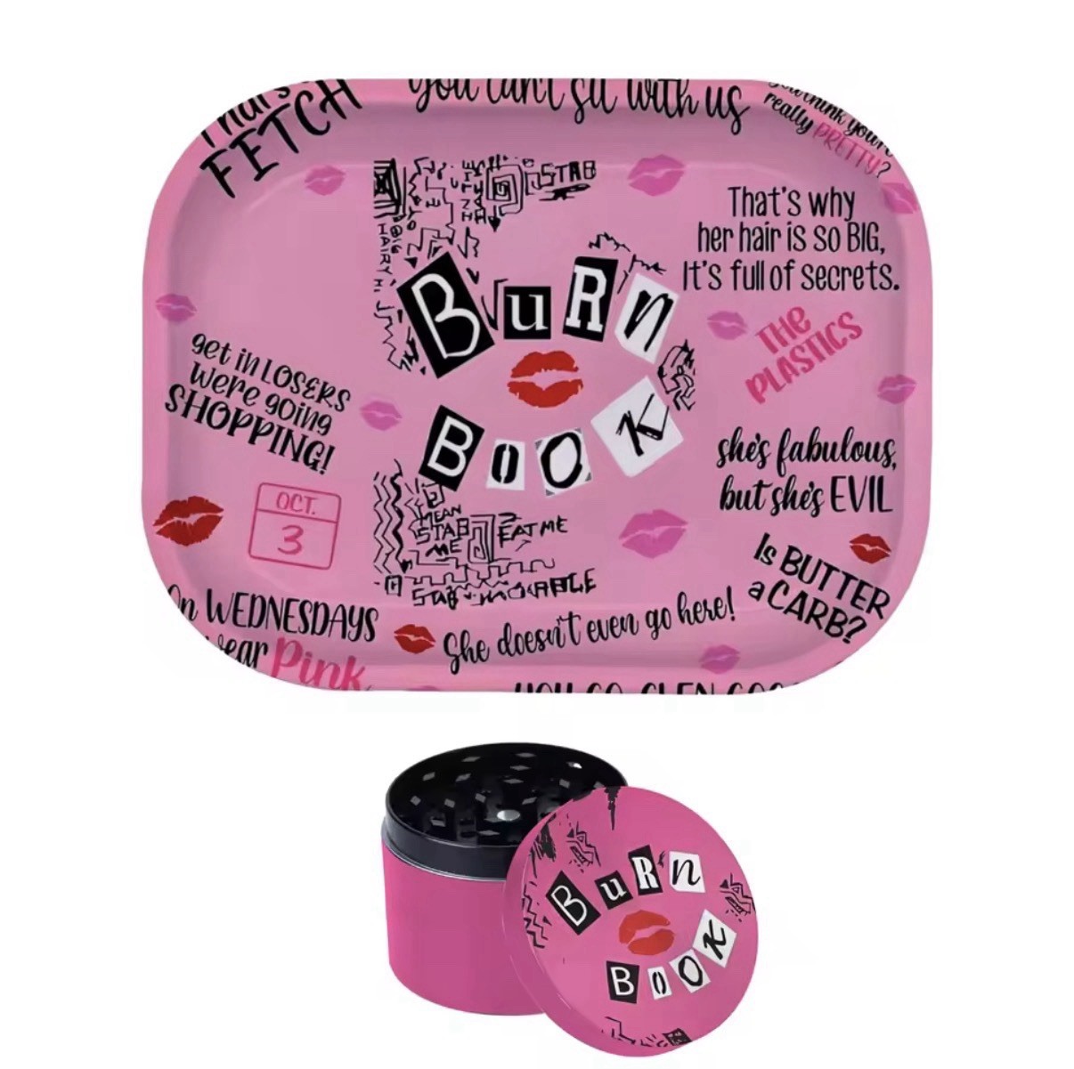 Burn Book Rolling Tray & Grinder Set – Pink Trippy Design Smoking Accessories