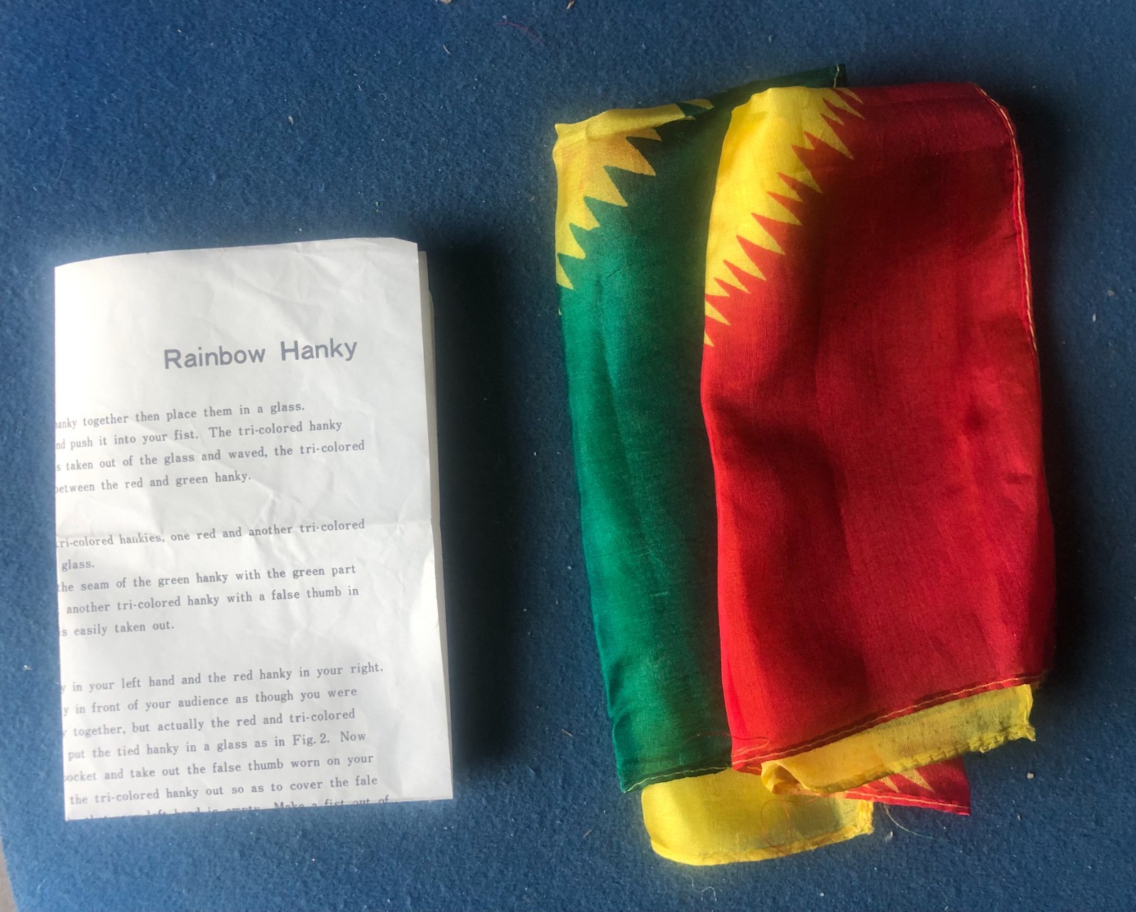 2 Vintage Magic Trick Silks & Instructions For Tenyo Rainbow Silks T-23 1972