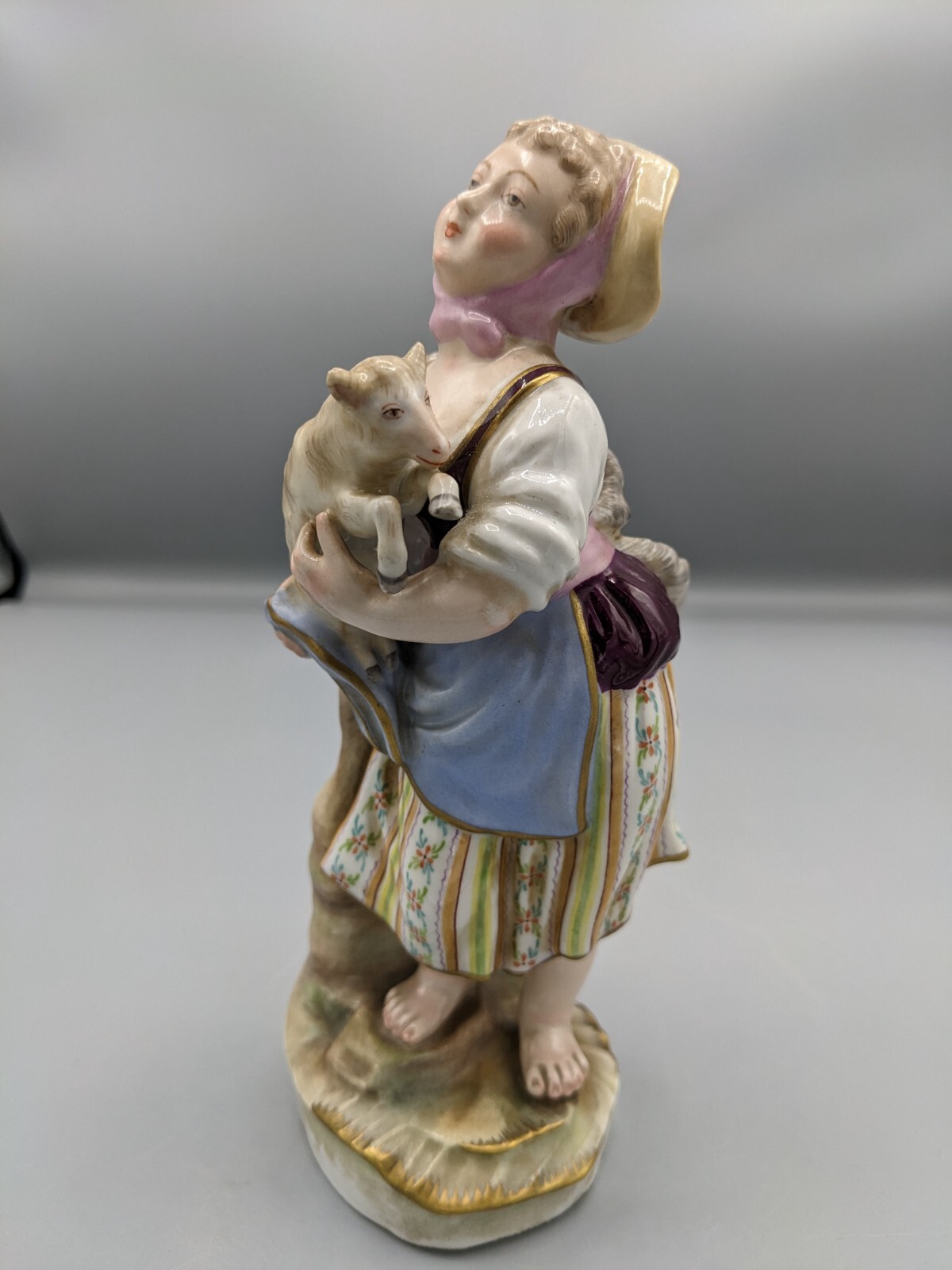 Antique 1920s French Achille Bloch Girl with Sheep Porcelain Figurine 7