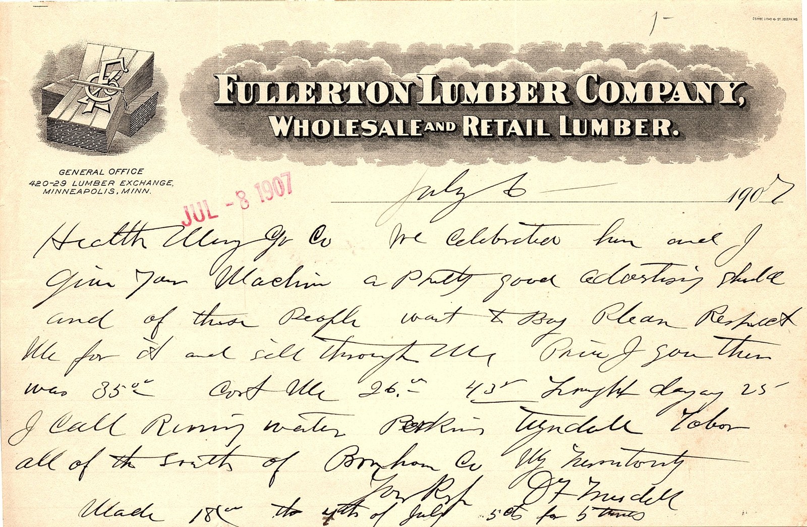1907 Fullerton Lumber Co. Minneapolis billhead