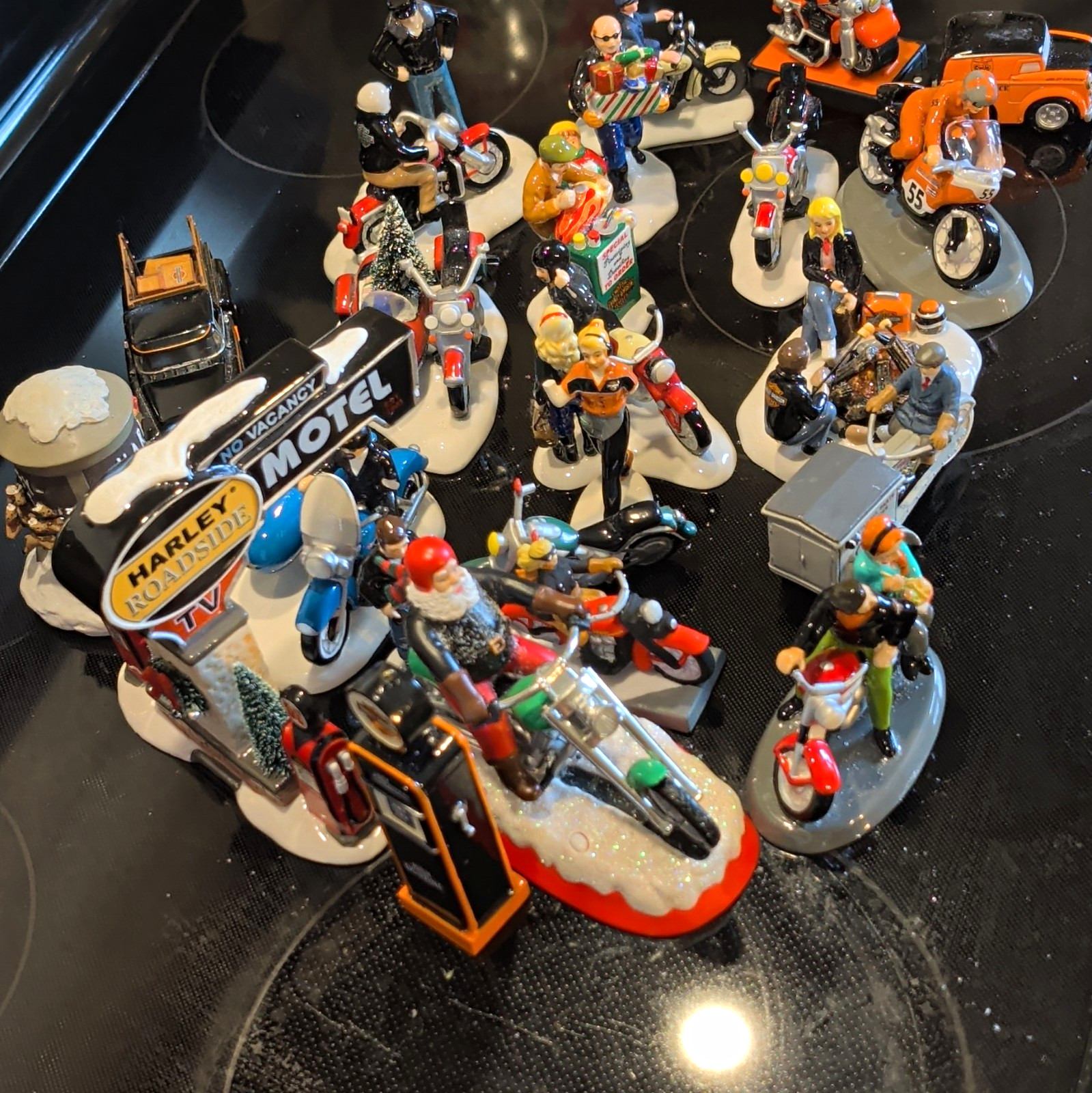 Harley-Davidson Christmas Santa Motorcycle Figurines Lot Ceramic
