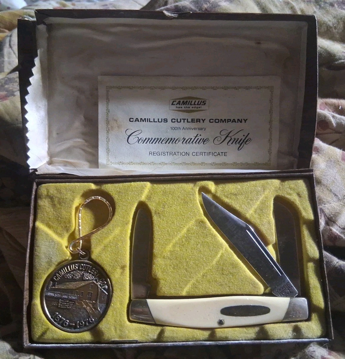 Vintage 1976 Camillus 100 Anniversary 2 Blade Folding Knife Key Chain In Box