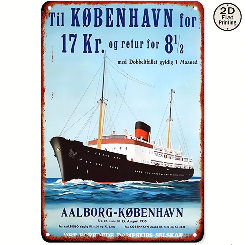 Vintage Danish Maritime Aalborg Copen Tin Metal Signs Home Décor 8x12 
