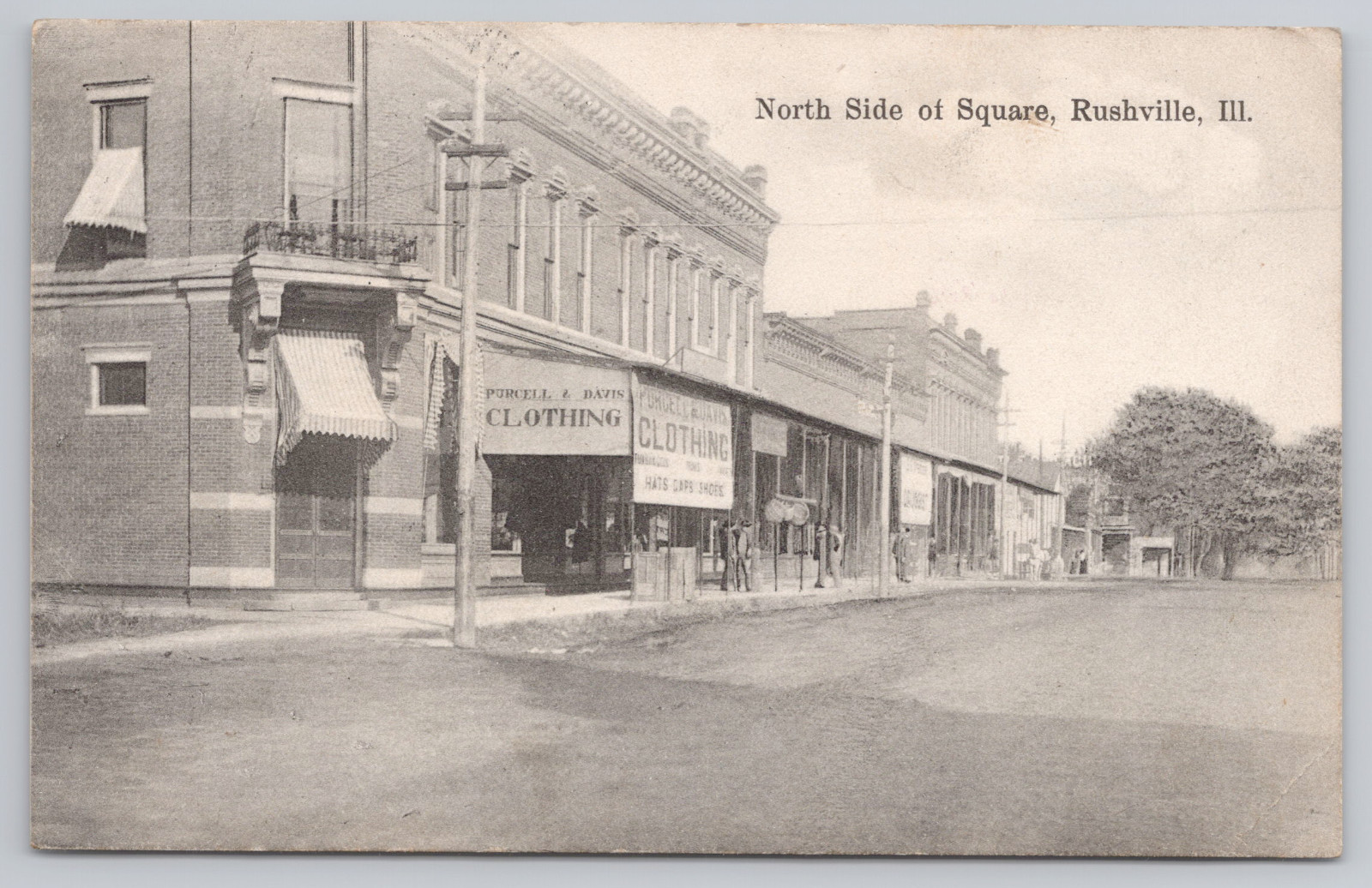Vintage 1908 Postcard Rushville Illinois North Side Square Purcell & Davis Cloth