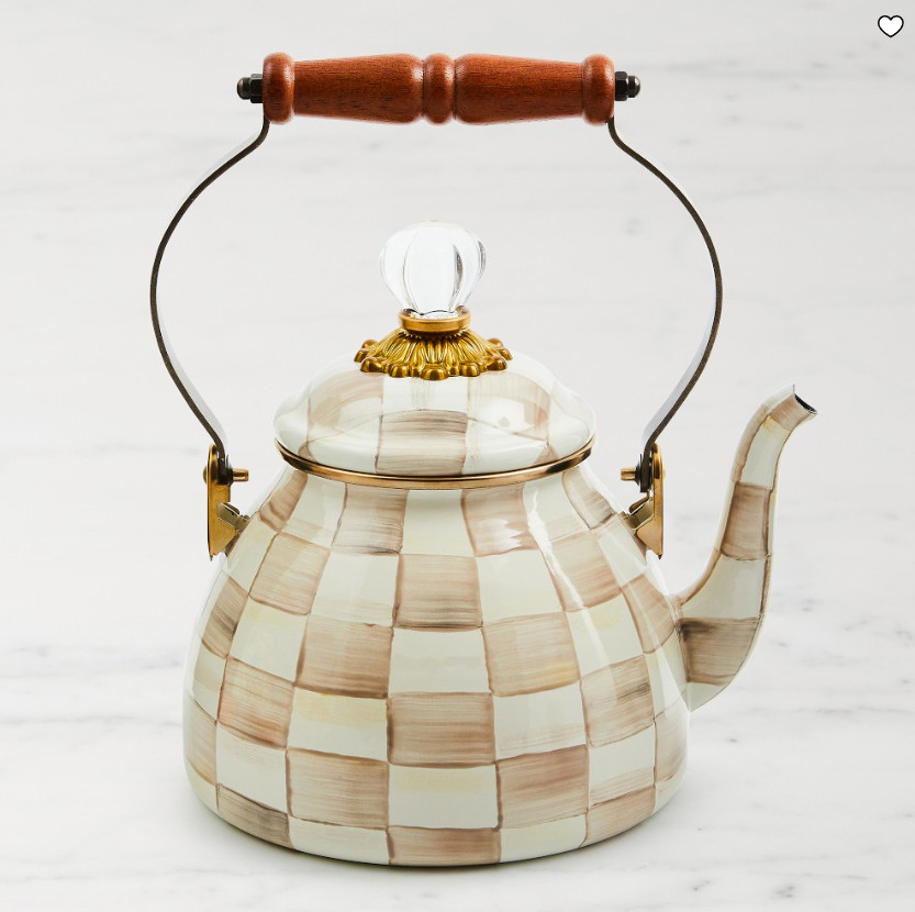 MacKenzie-Childs Mocha Check Tea Kettle 2-Qt