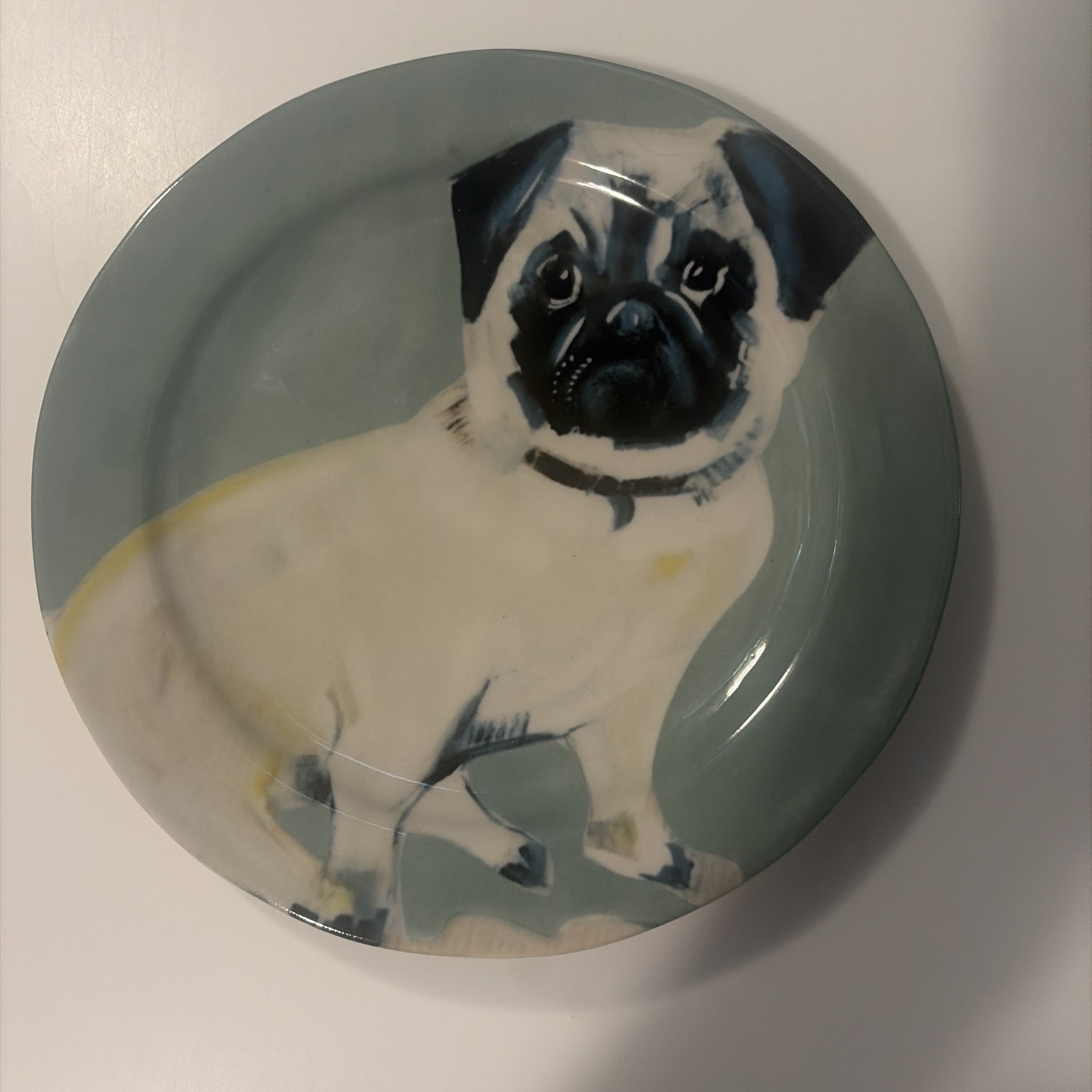 Anthropologie SALLY MUIR DOG A DAY 8.5” Pug Salad Plate Excellent