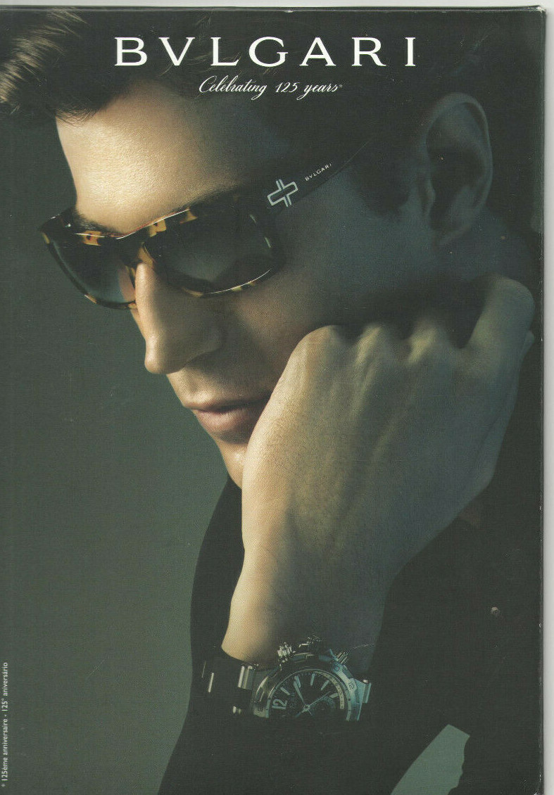 GENUINE 2008 BVLGARI SUNGLASSES & WATCH ADVERTISING SIGN PRINTED IN ITALY 6x8\