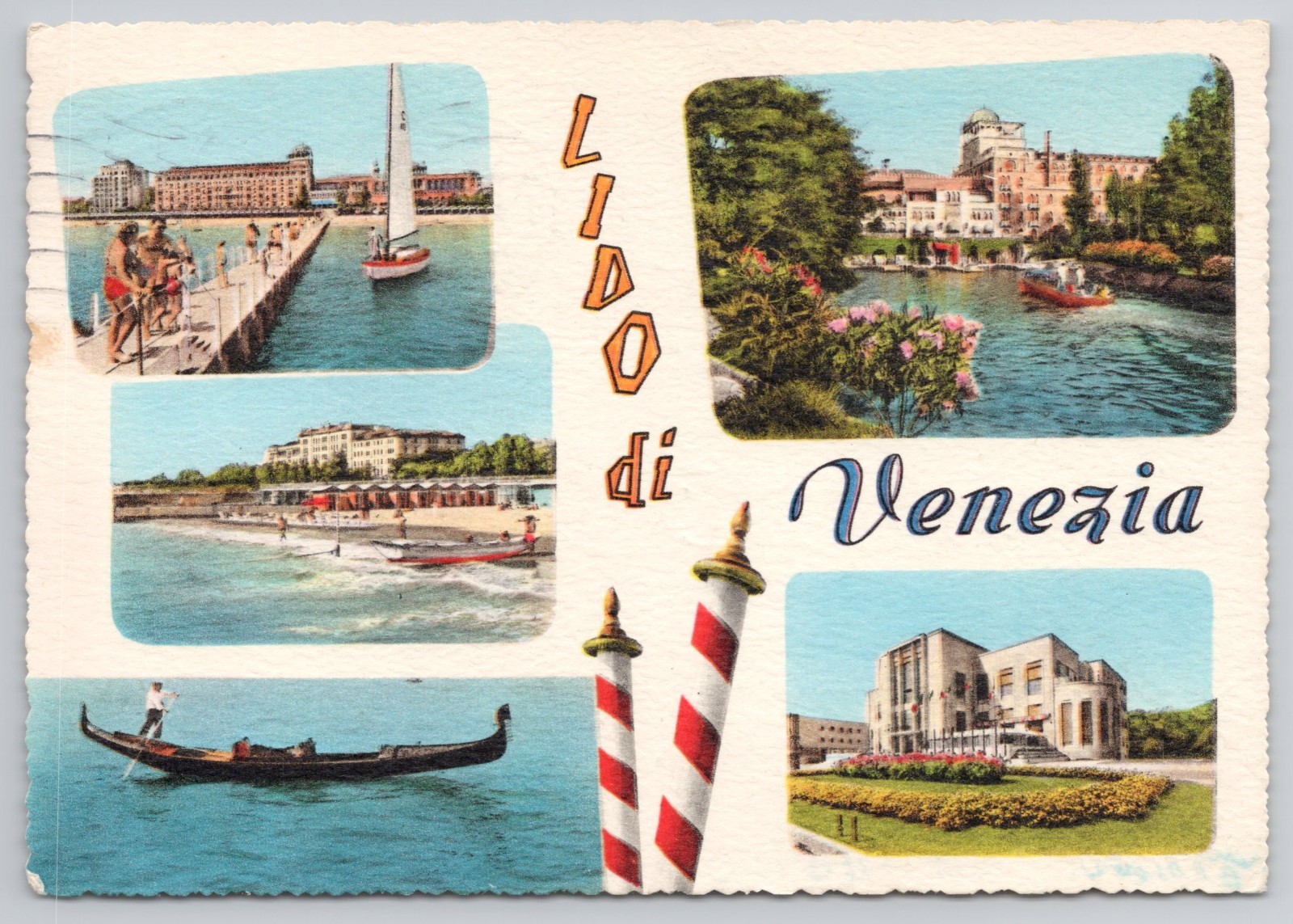 Lido di Venezia Venice Italy Multi View Beach Gondola Postcard