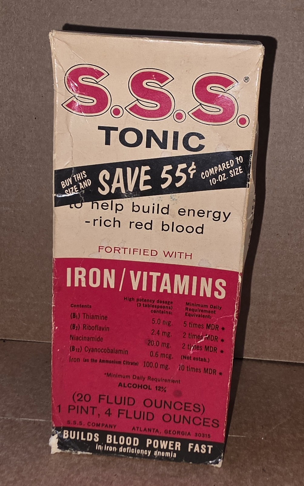 Vintage S.S.S. Tonic High Potency Iron Supplement with B1 B2 B3 Vitamins, NOS