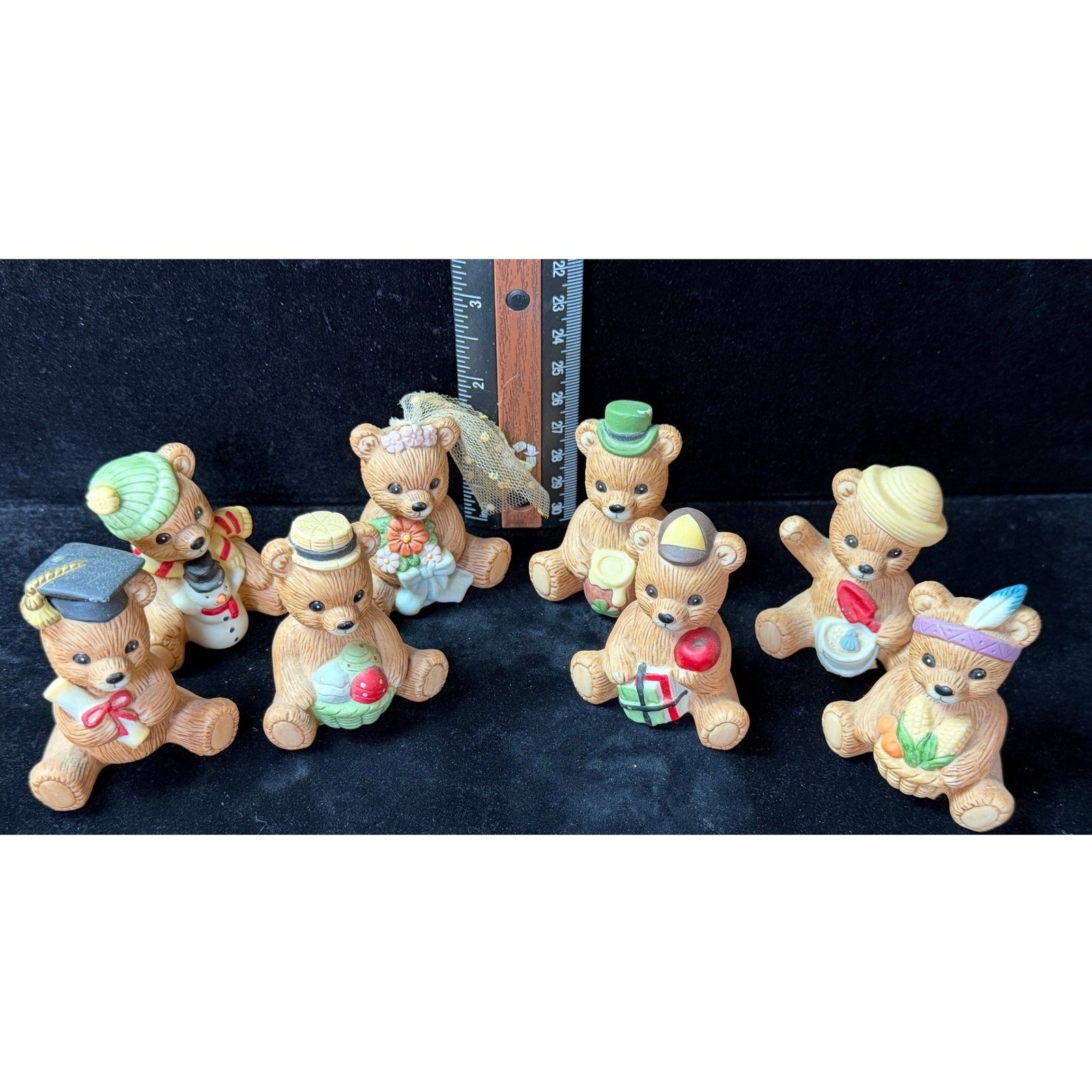 Vintage Homco Porcelain Bear Figurines Miniature Collectibles - Set of 8