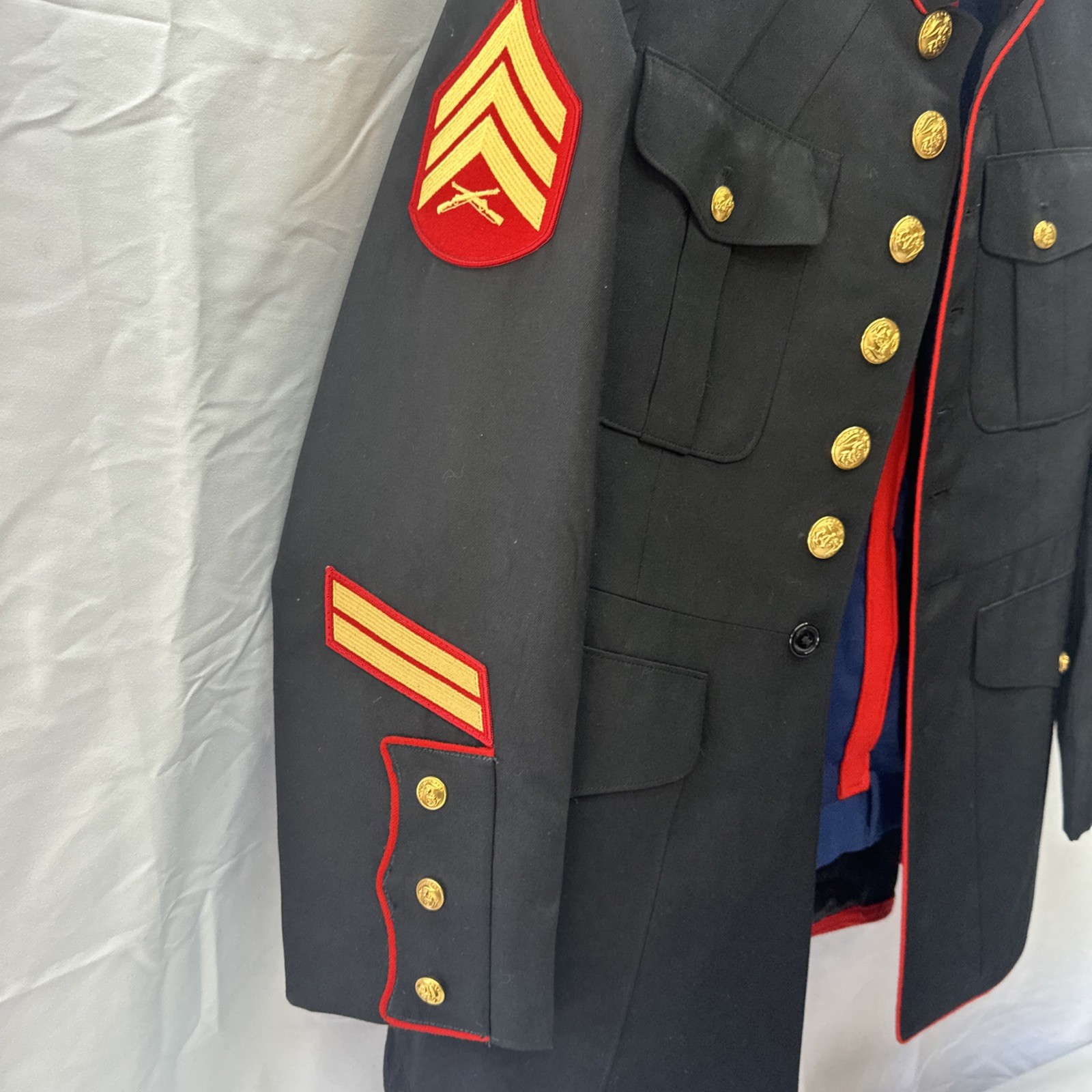 USMC Enlisted Dress Blue Uniform Set Jacket 44R Trousers 34L Sergeant E-5