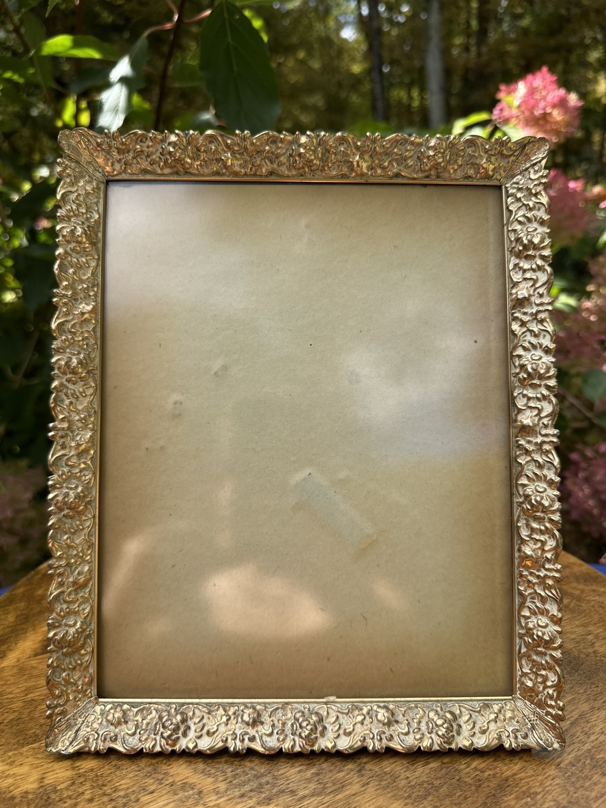 Vintage Hollywood Regency Gold Ornate Picture Frames with Red Velvet Mat Inserts