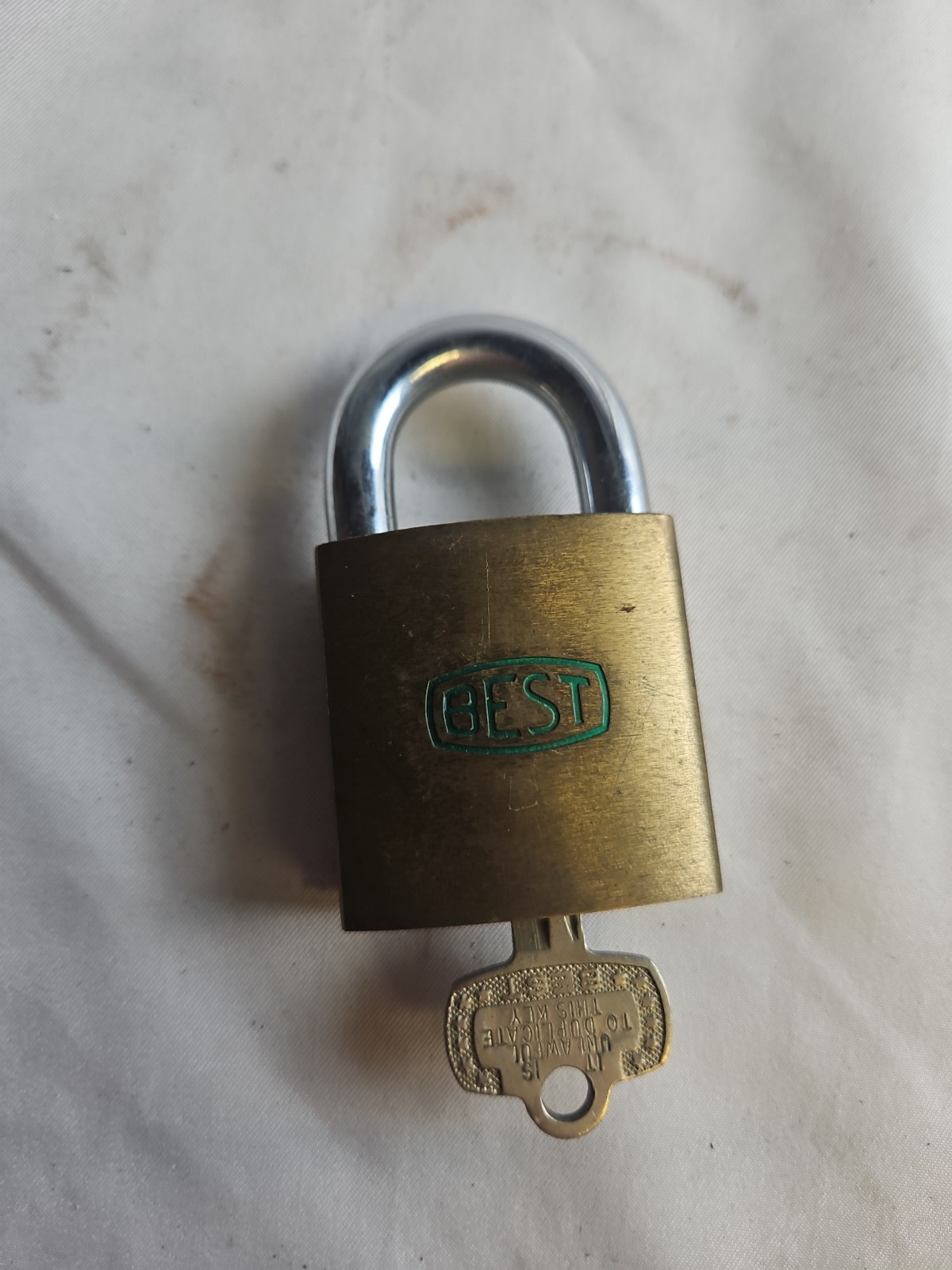 Vintage BEST Padlock A123 with 1 key Brass Metal Lock works #BK3