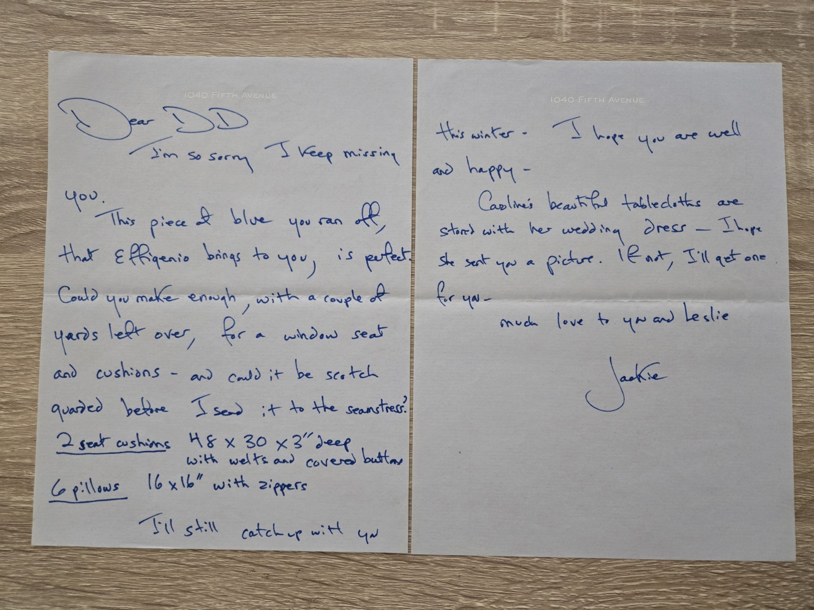 two page hand-written letter by Jackie Kennedy and signed (no date) 5.75