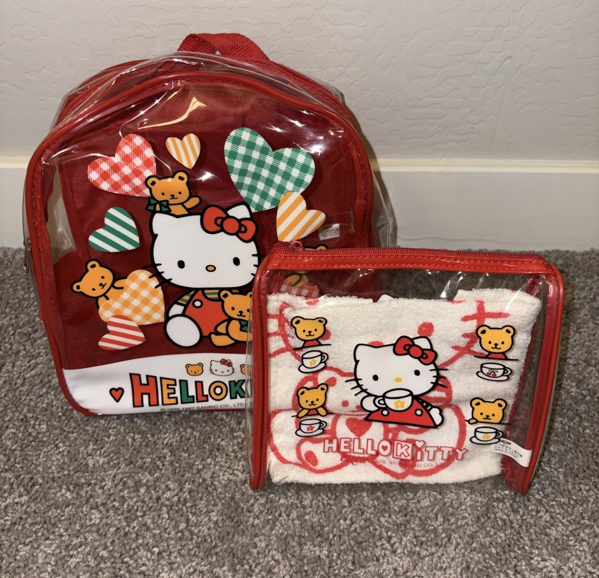1997 Sanrio Hello Kitty Lot Clear Vinyl Vintage Retro Kawaii Japan 3 Items