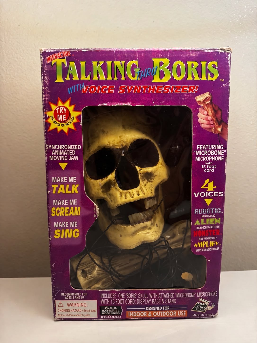 Vintage 1998Talking Thru Boris Voice Synthesizer Animated Skull In Box Halloween