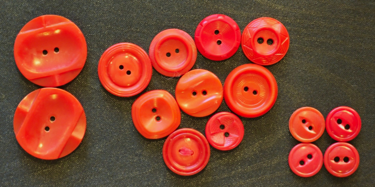 Vintage Tangerine Orange Red Early Plastic Buttons Curated Mixed Lot of 14