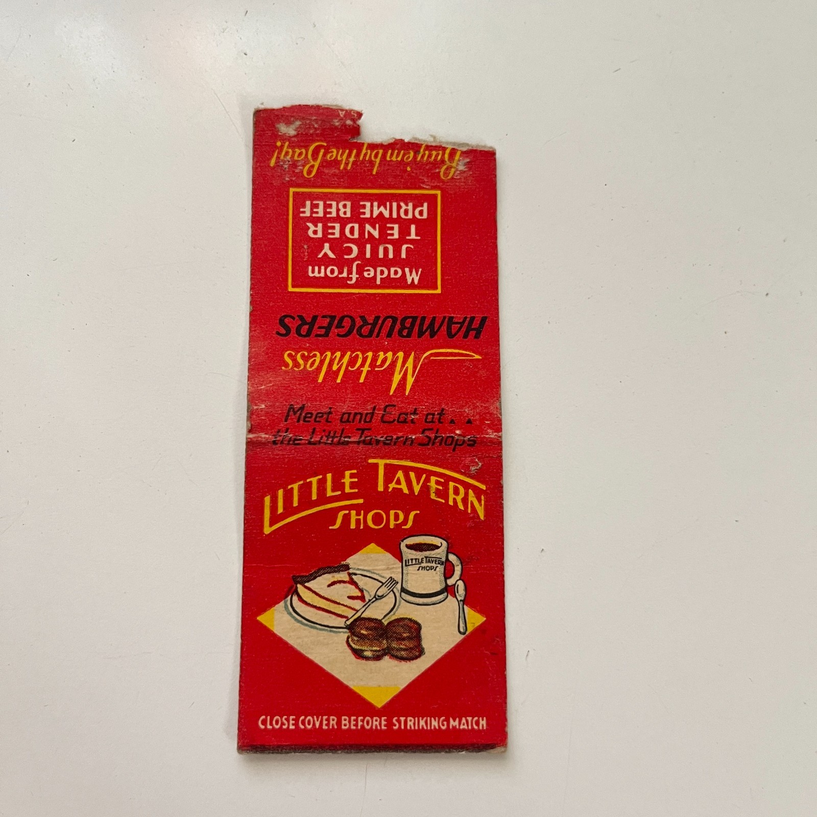 Little Tavern Shops Matchless Hamburgers 1939 Vintage Matchbook Cover TMB86-1