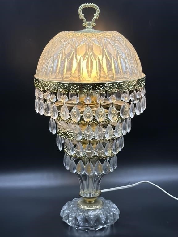 Vintage Michelotti 4-Tier Teardrop Crystal Glass Boudoir Table Lamp