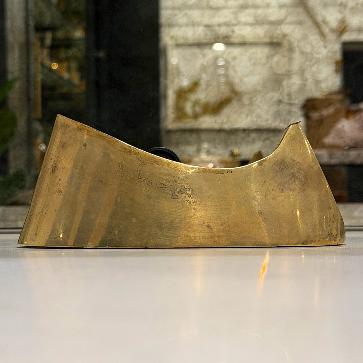 Vintage 1970s Sculptural Brass Tape Dispenser Modernist MCM Executive Desk