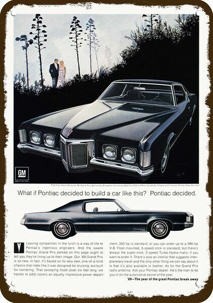 1969 PONTIAC GRAND PRIX Car Vintage-Look DECORATIVE REPLICA METAL SIGN