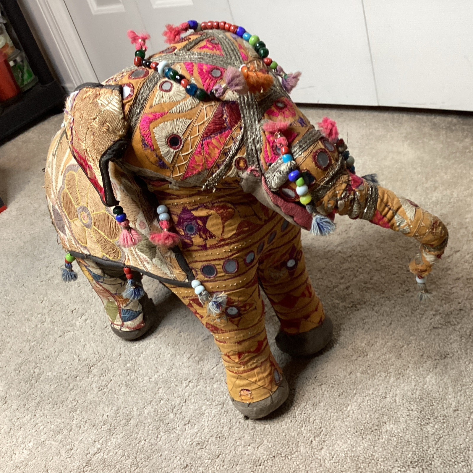 Vintage Hand-Crafted ANGLO RAJ Stuffed Cotton Embroidered ELEPHANT India 1950's