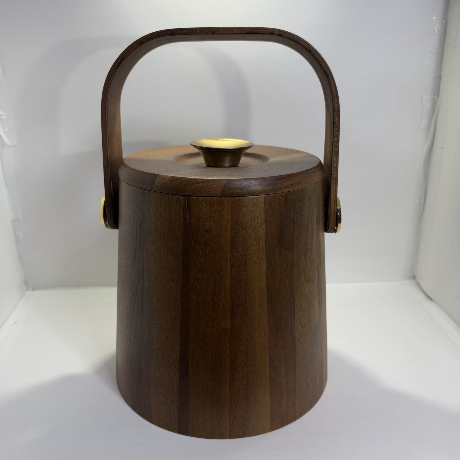 Vintage Mid Century Modern Vermillion Walnut Ice Bucket MCM Lily Tulip Liner