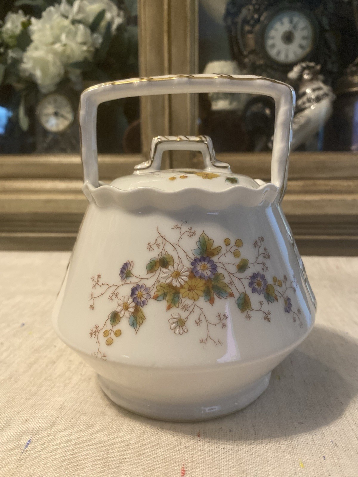 Antique 1892/1907 T&V Limoges French Porcelain Biscuit/Cracker Jar Handpainted