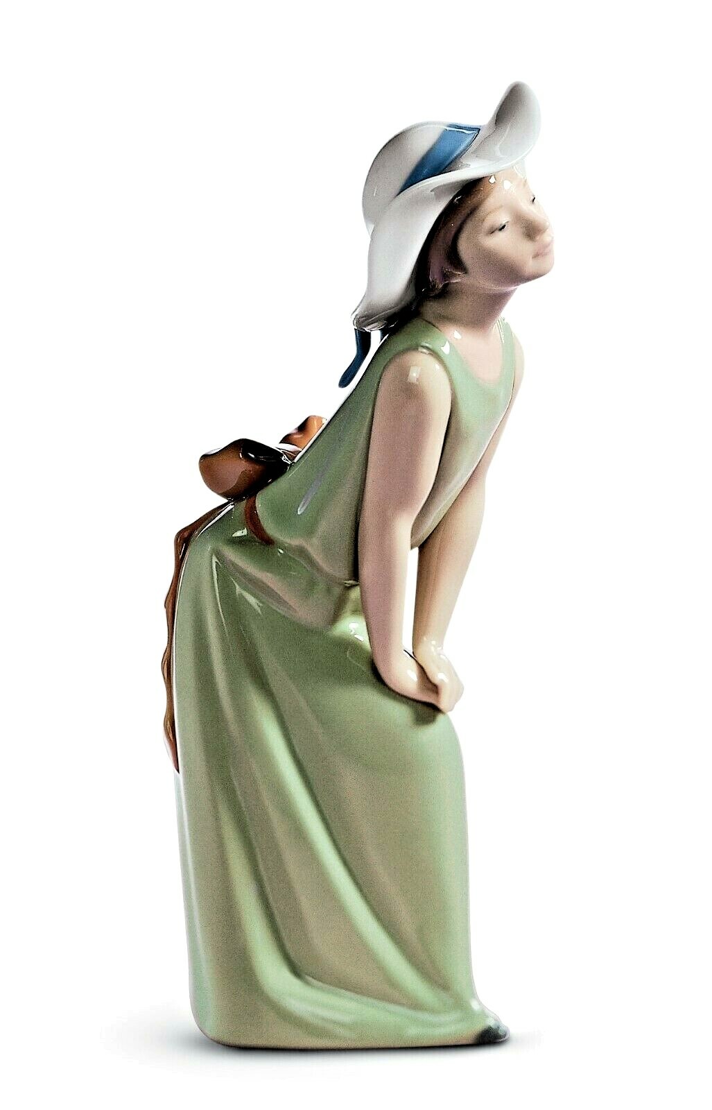 LLADRO CURIOUS GIRL WITH STRAW HAT FIGURINE #5009 ~ RETAILS $240.00