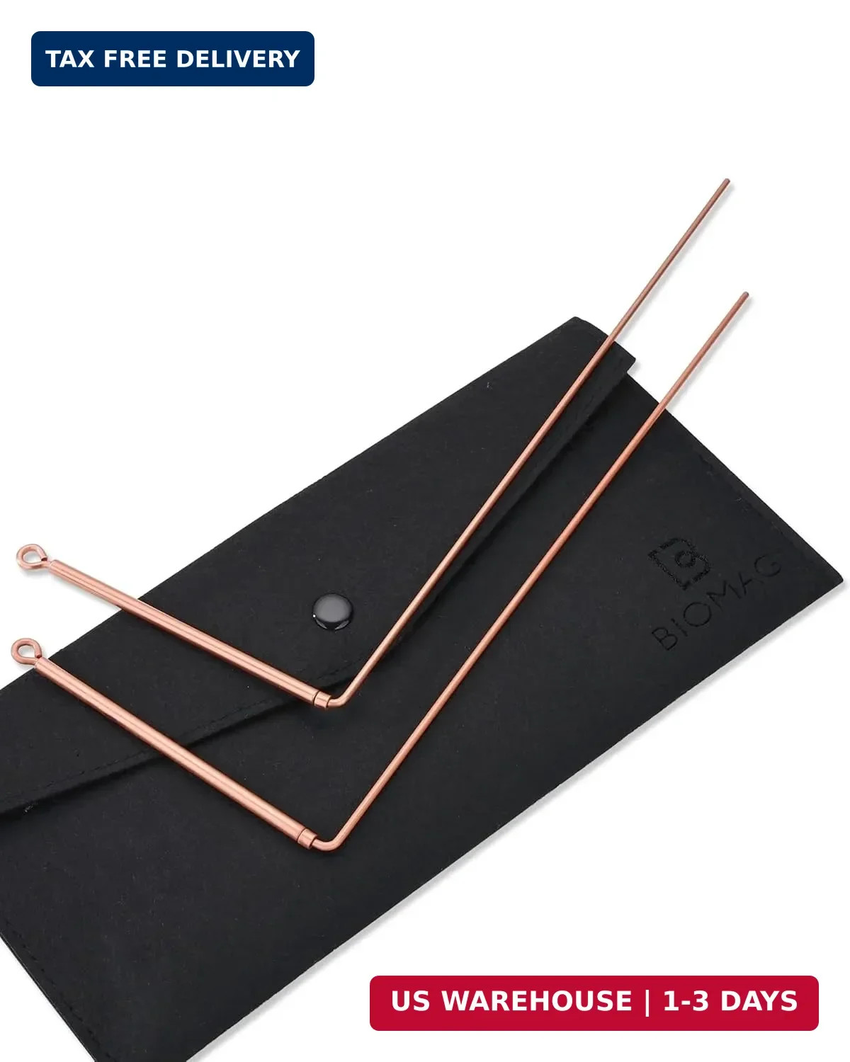 Biomag 99.9% Copper Dowsing Rods, 2Pcs Divining Rods with Gift Bag Rose Gold