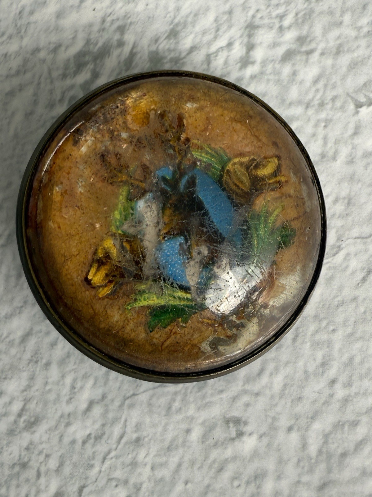 Antique Horse Bridle Rosette Floral deer dogs Domed Glass Brass Harness Ornament