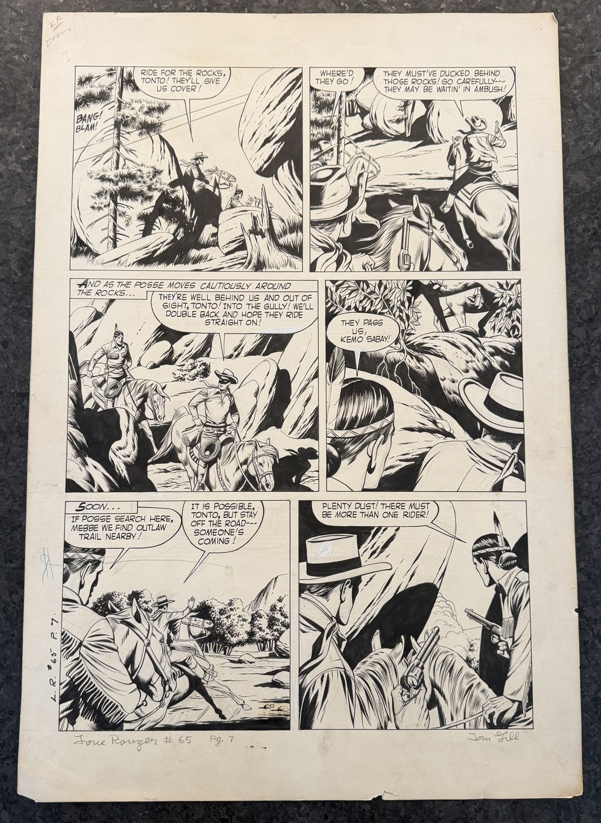 Tom Gill Original Comic Art Lone Ranger #65 Page 7 Dell 1953 Tonto