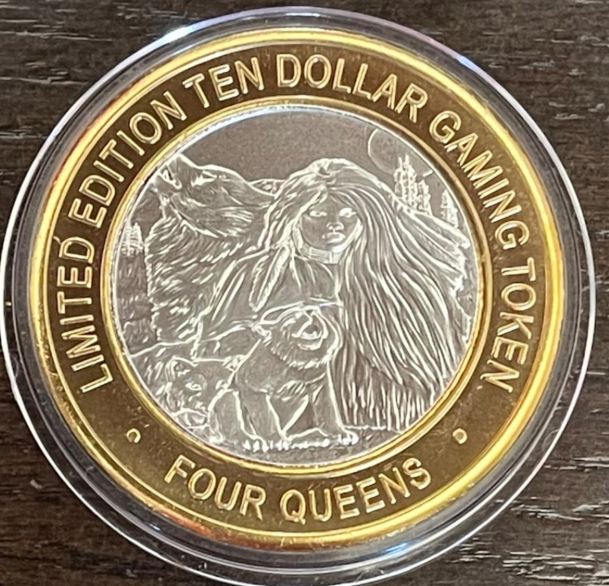 Four Queens Hotel Casino $10 Silver Strike 2024 Wolf Cubs with Woman Clad