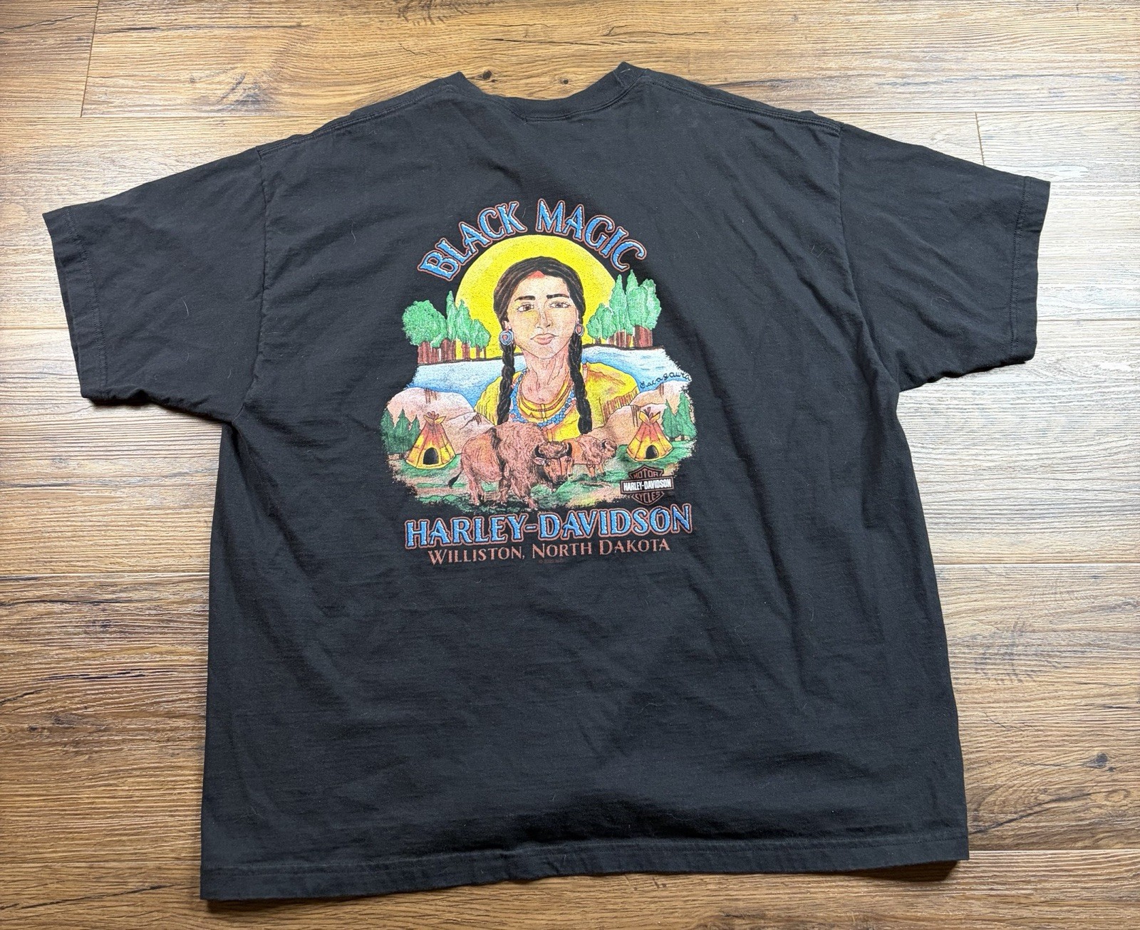 Harley Davidson Black Magic Williston North Dakota Native American 2XL Shirt