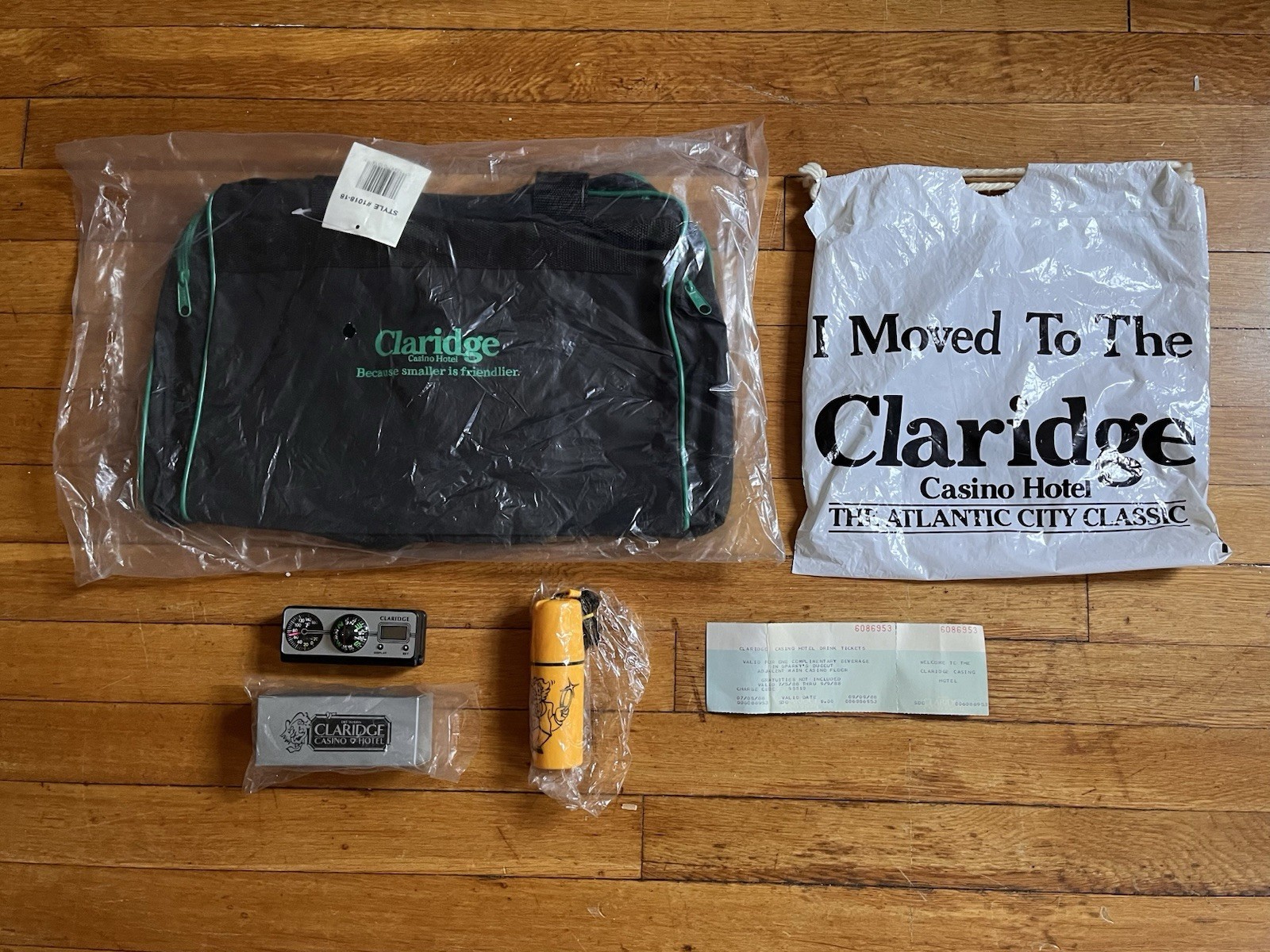 VINTAGE 80s Claridge Casino Hotel Atlantic City Promo Lot Duffel Bag Alarm Clock