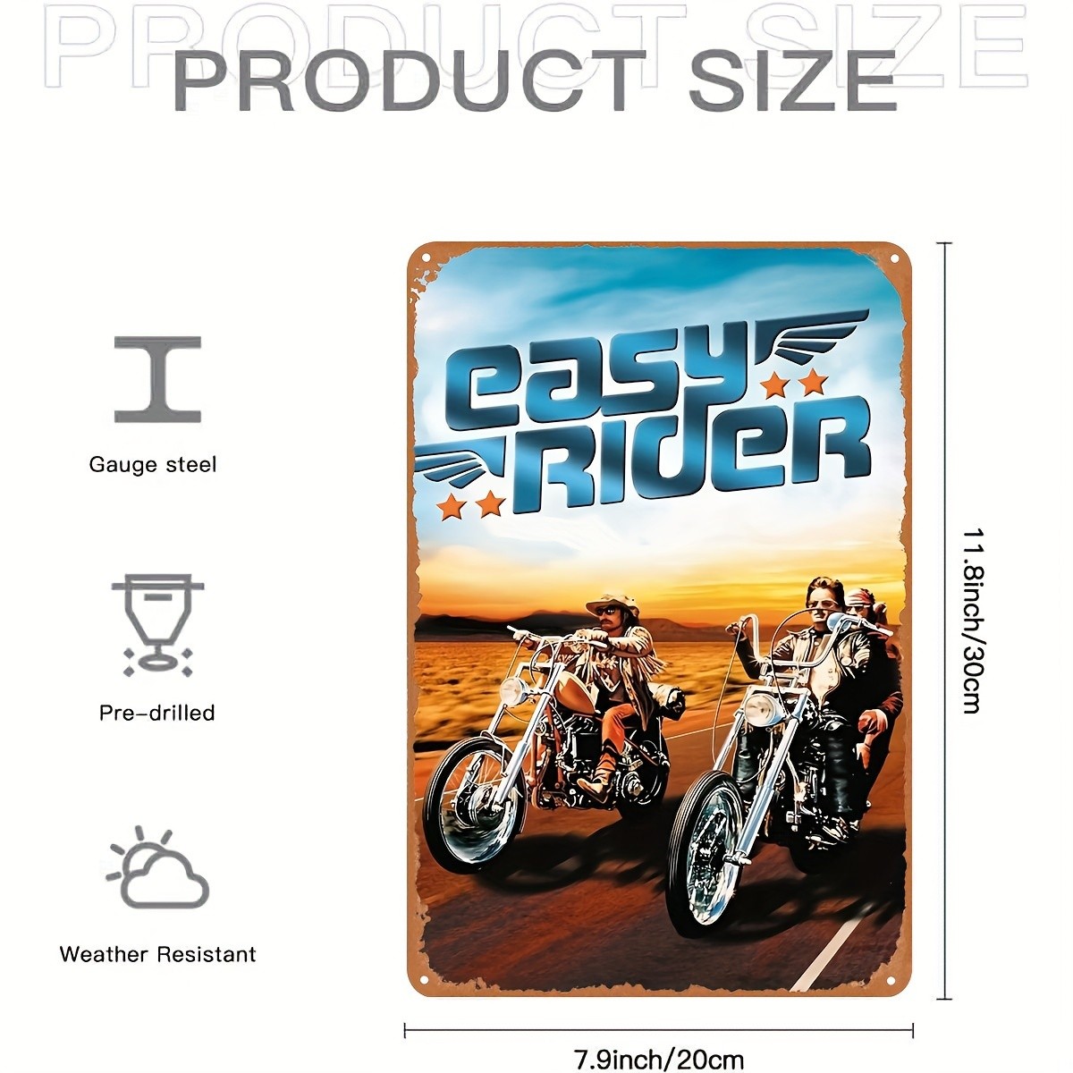 1pc Easy Rider Vintage Motorcycle Metal Sign - 8x12