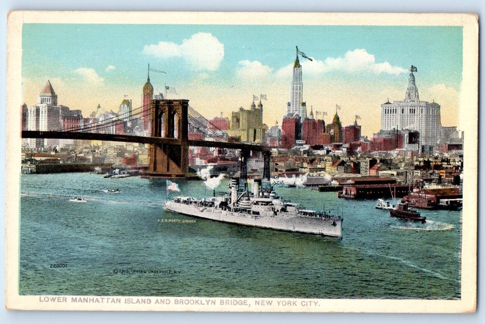 c1910's Lower Manhattan Island And Brooklyn Bridge New York City NY Postcard