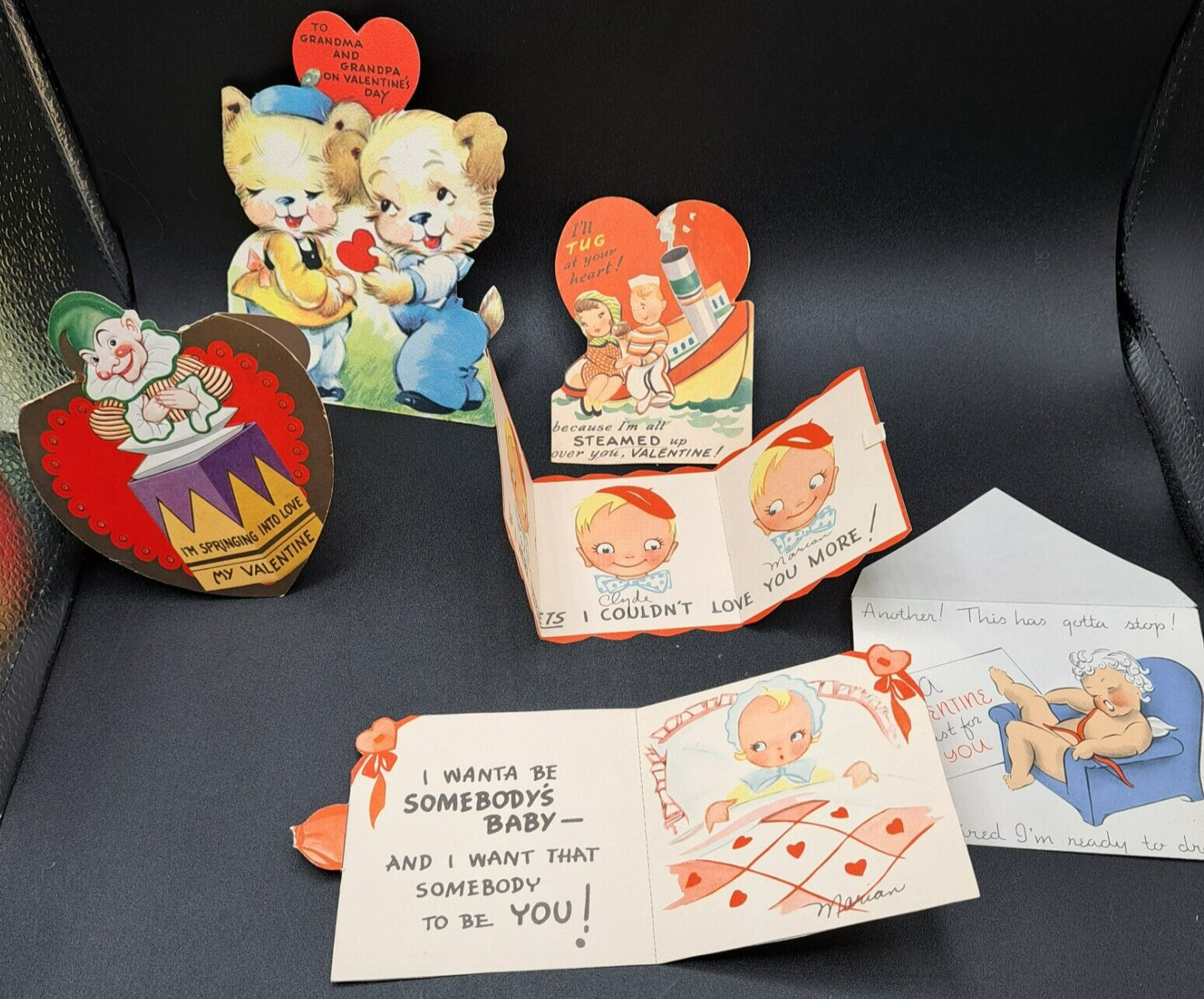 Vintage Valentine\'s Cards Die Cut 1940\'s-1950 - Lot of 5 Cards & 1 envelope