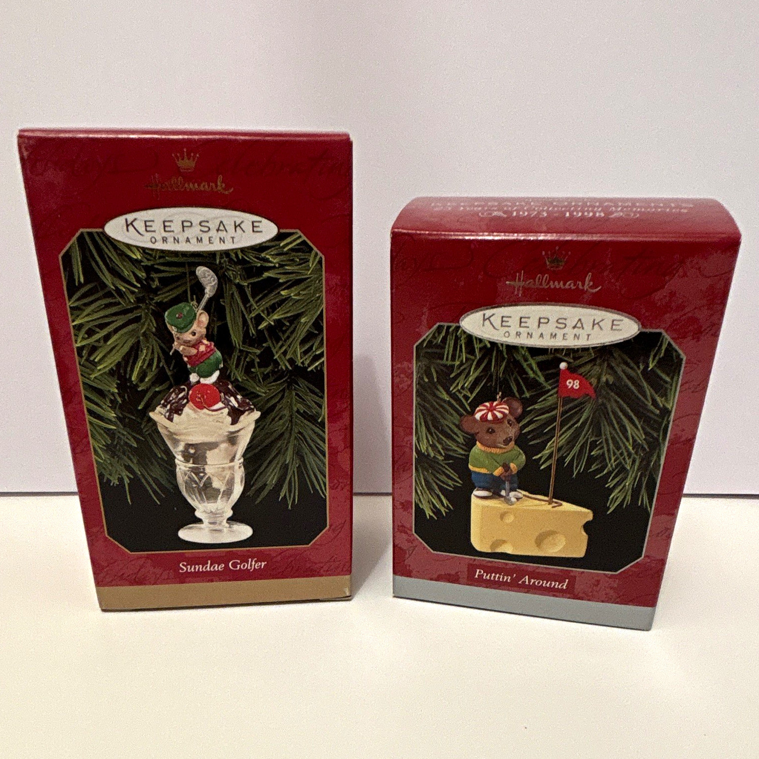 Hallmark Keepsake Ornaments - Golf Mouse Theme - Set of 2 - Vintage