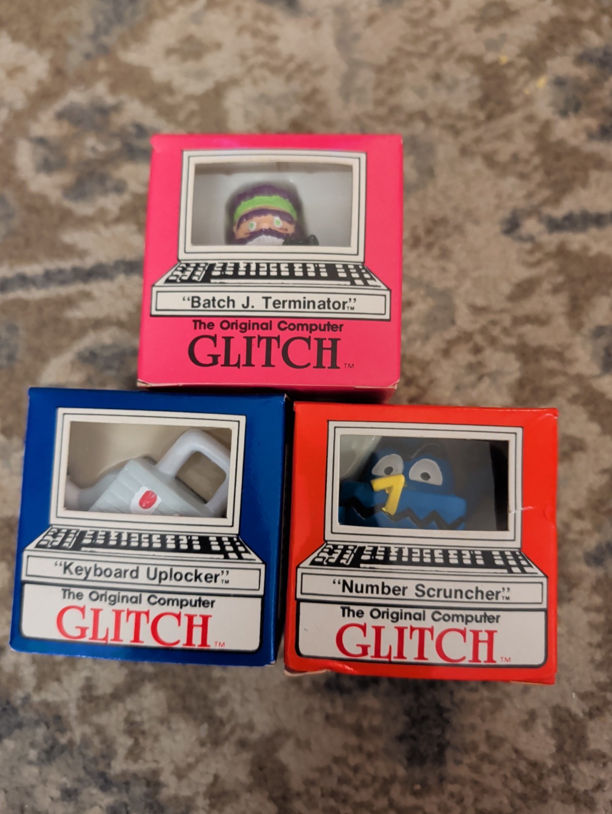 1989 Set of 3 GLITCH 2” Figures Toys The Original Computer GLITCH In Boxes