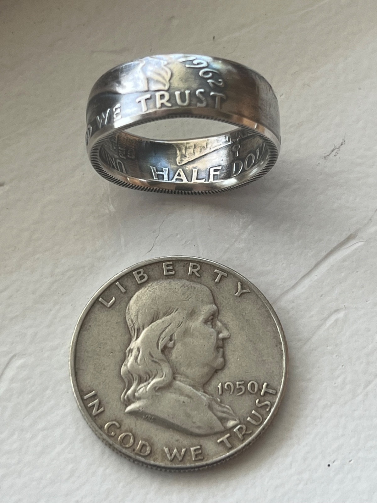 Franklin Half Dollar Ring - IN GOD WE TRUST - 90% Silver. U Pick Size & Year