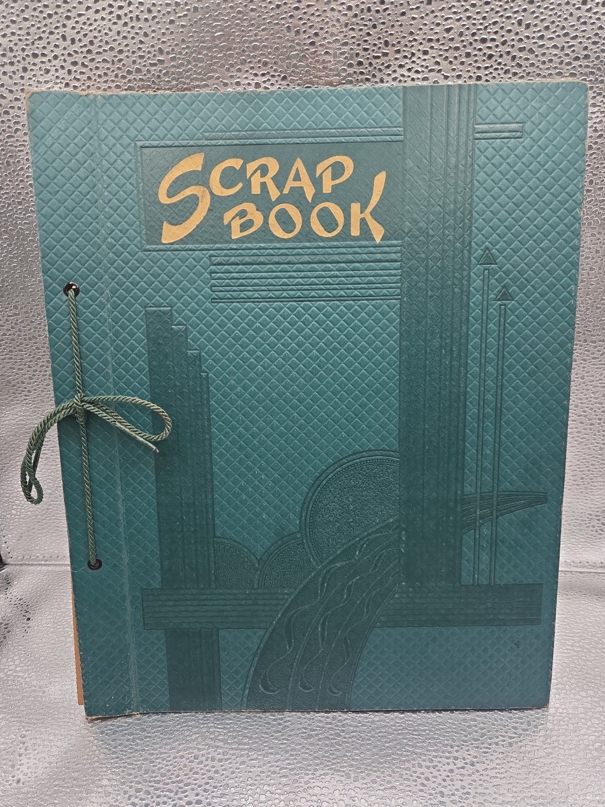 VINTAGE Art Deco Scrapbook Album Blank Unused Green Embossed Cord Bound 1930s...