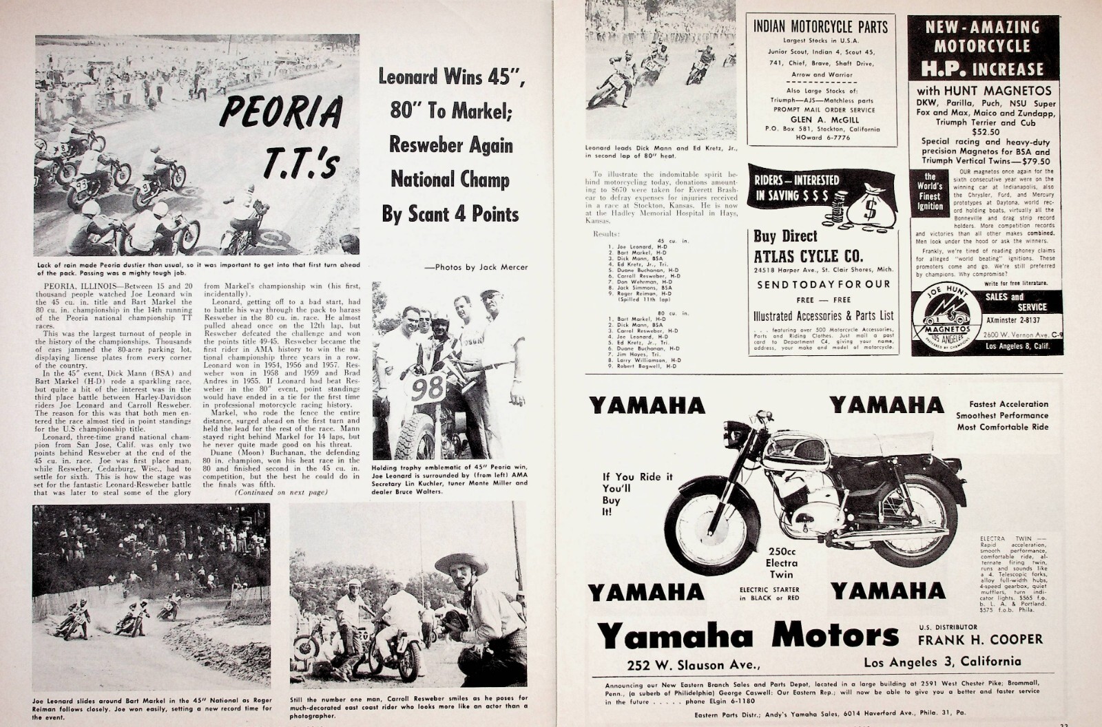 1960 Peoria IL Motorcycle TT Racing Joe Leonard - 2-Page Vintage Article
