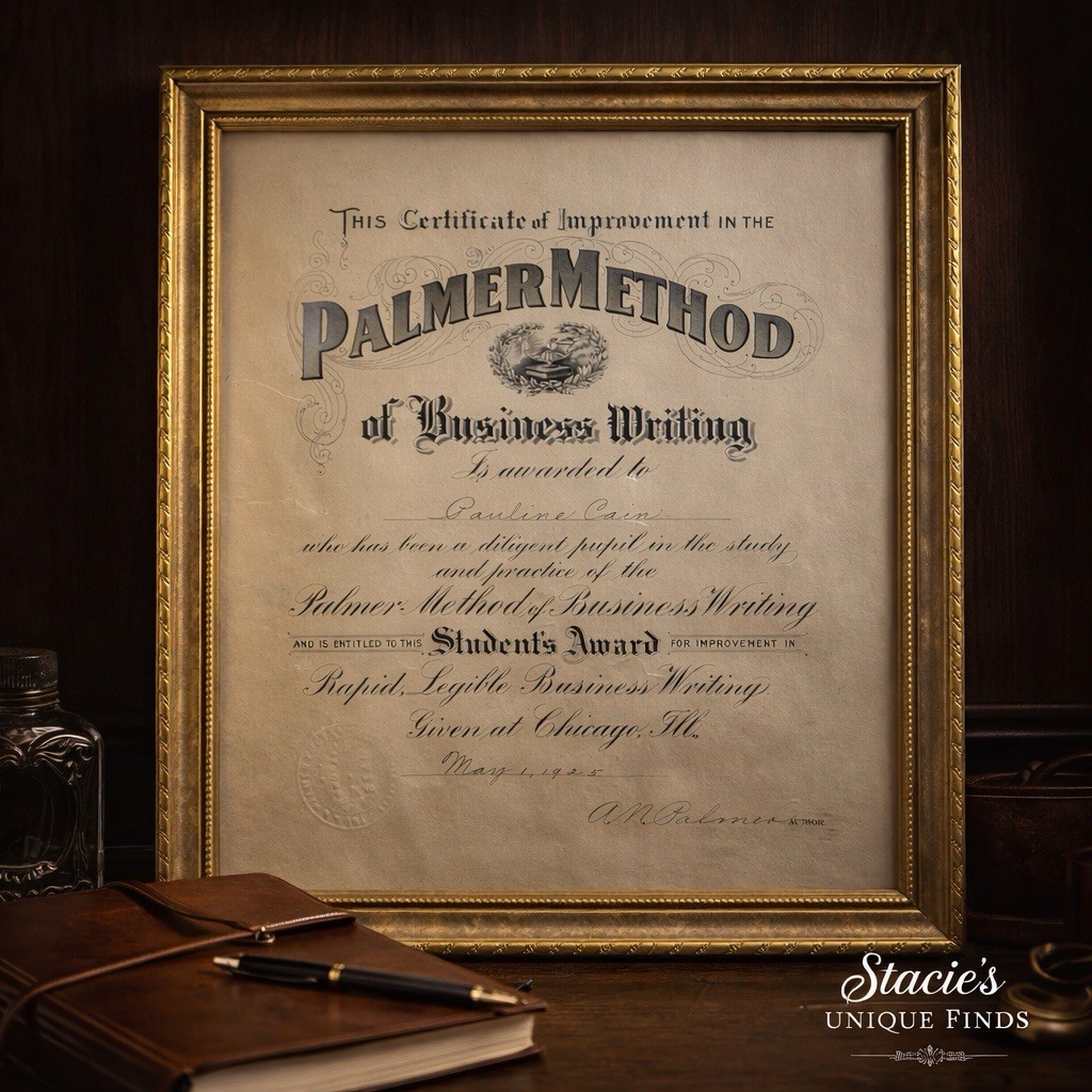 The Palmer Method Of Business Writing Student Award 1925 Antique Gold Framed