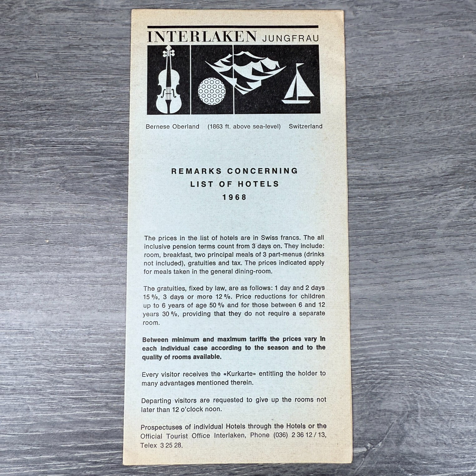 Vtg 1968 Travel Brochure Switzerland Interlaken Official List Of Hotels Pamphlet