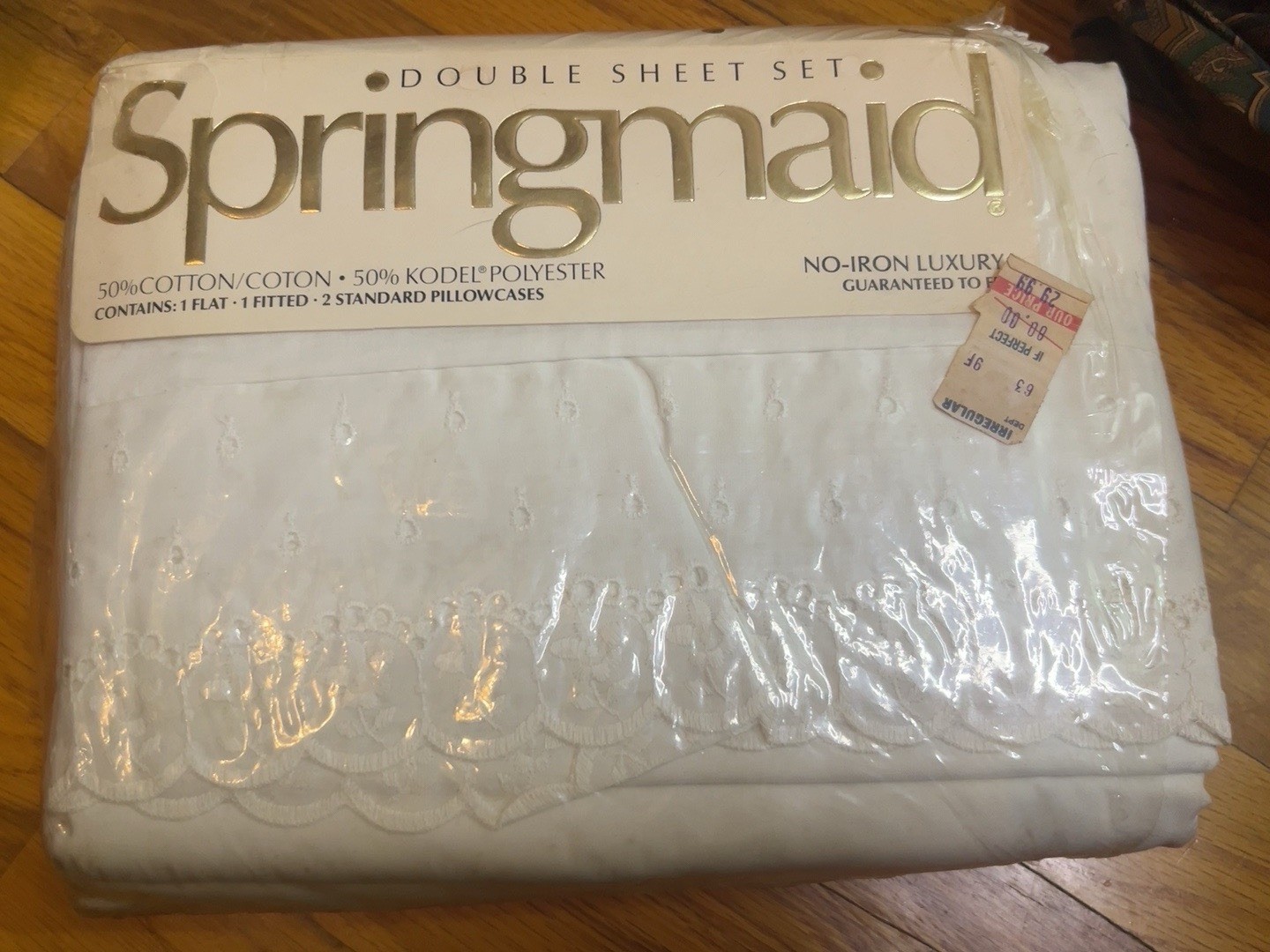 Vintage Springmaid Full Double Sheet Set White Embroidered Eyelet 4pc NIP