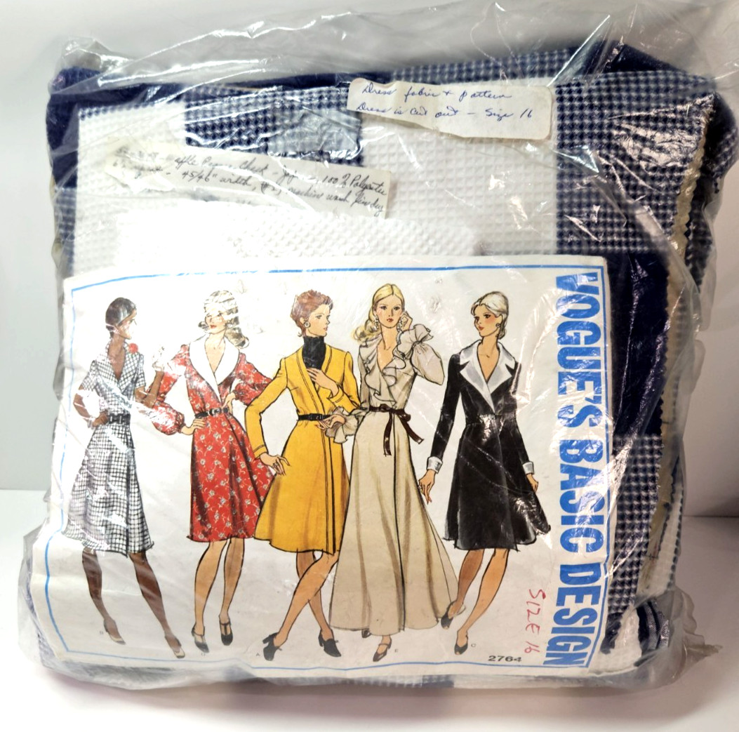 Vintage Jacques Basic Design 2764 Dress Pattern Size 16 Precut Fabric Sewing Kit