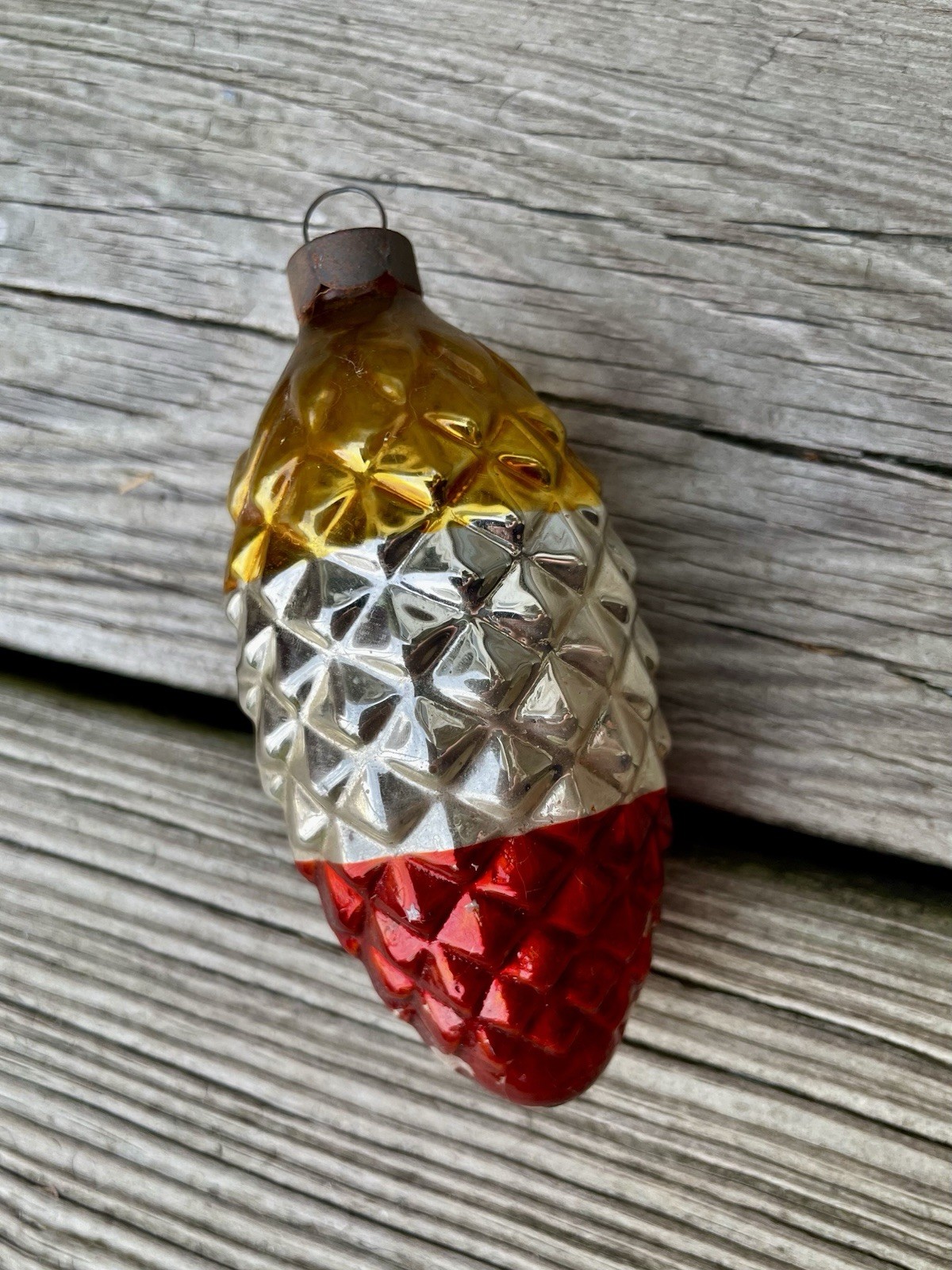 VTG Made In US OF A Corning Pinecone Ornament Tri-Colored Late 1930s Prewar HTF