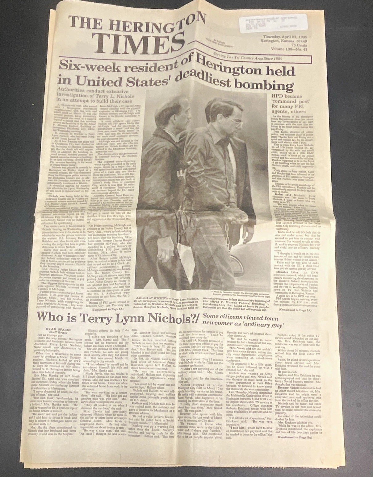 Vintage 1995 Newspaper Oklahoma City Bombing Terry Nichols Herington Times OKC