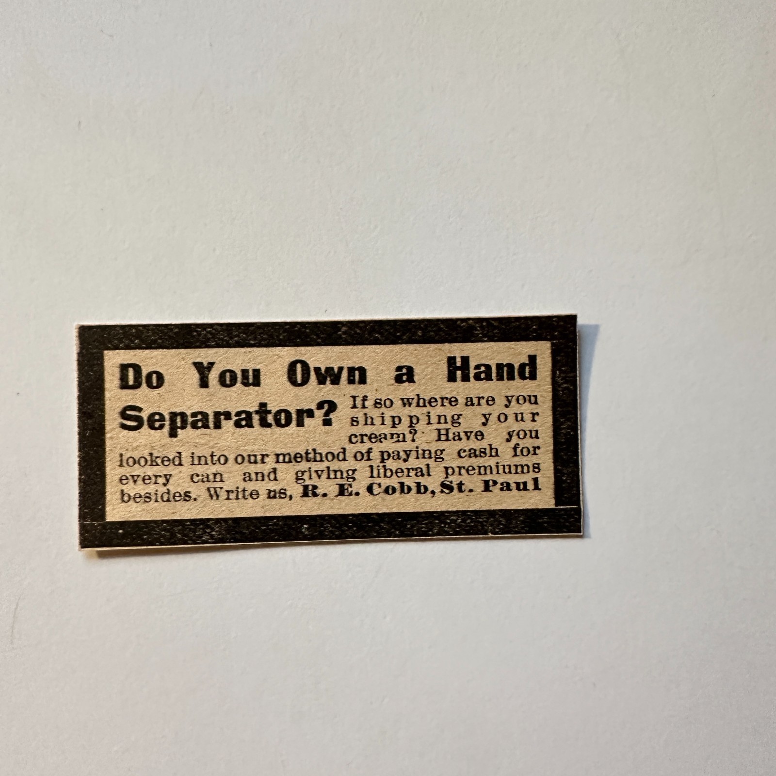 R. E. Cobb Do You Own A Hand Separator St. Paul 1906 Minneapolis Ad 5AL1-S29
